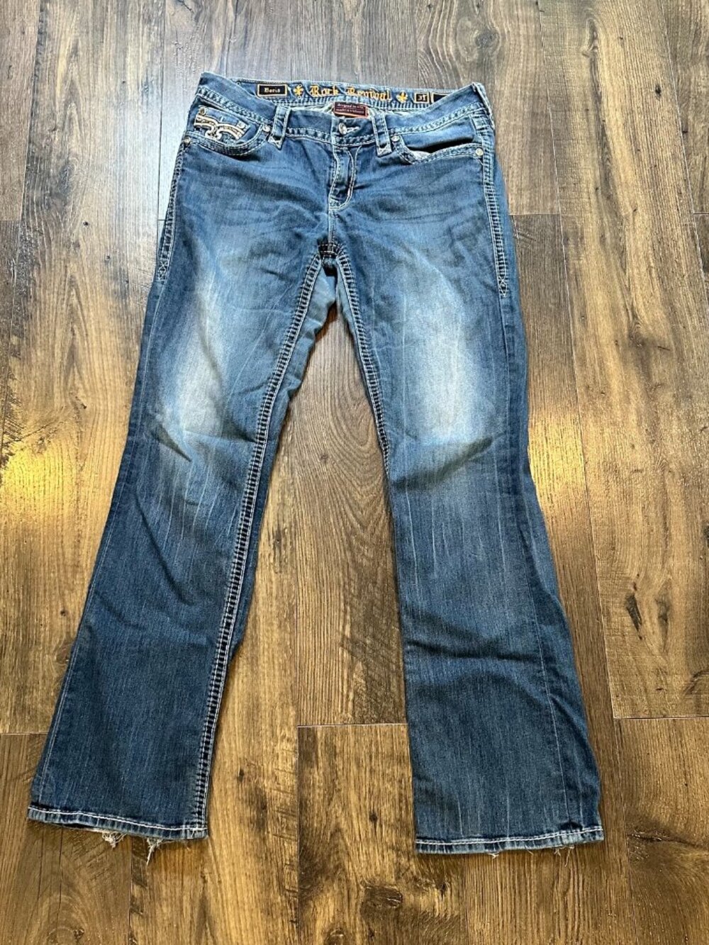 Rock Revival Women's Boris Boot Cut Denim Jeans, Bling, Rhinestones, Size 31